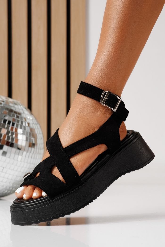 Дамски сандали с платформа черни от обърната еко кожа Beatrix #25077