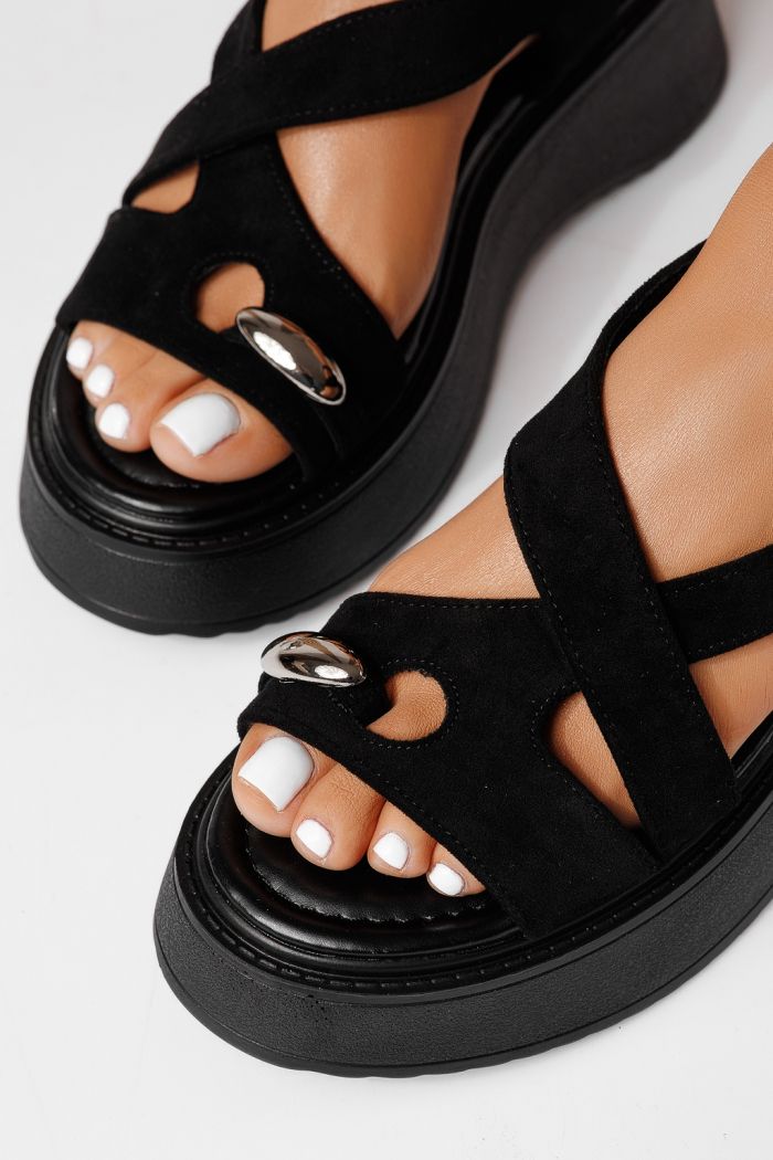 Дамски сандали с платформа черни от обърната еко кожа Beatrix #25077
