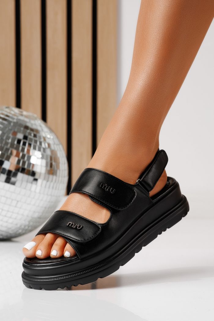 Дамски сандали с платформа черни от еко кожа Clover #25084