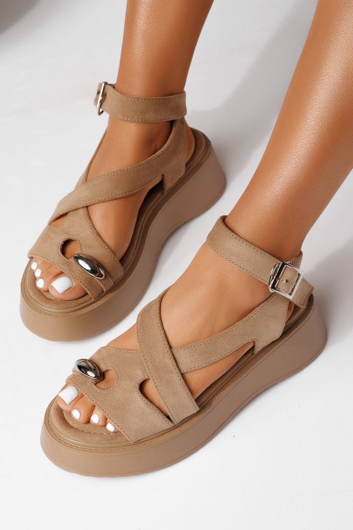 Дамски сандали с платформа каки от обърната еко кожа Beatrix #25075