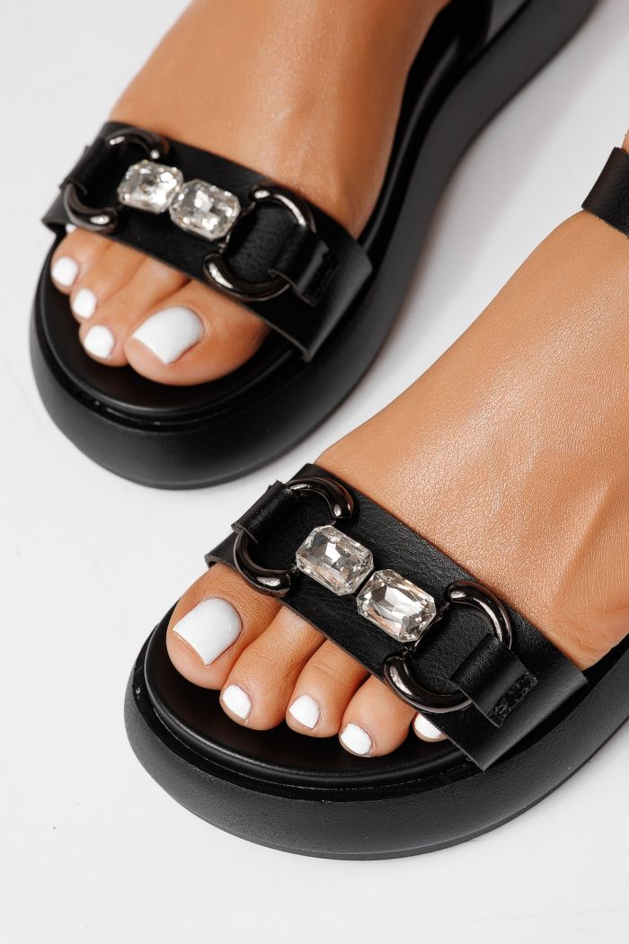 Дамски сандали с платформа черни от еко кожа Mireia #25221