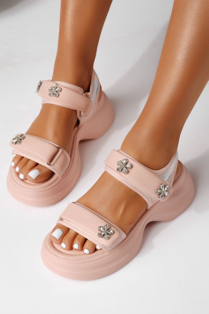 Дамски сандали с платформа розови от еко кожа Anais #25196