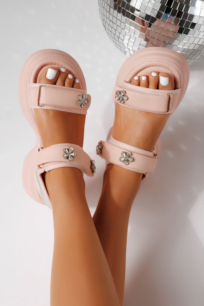 Дамски сандали с платформа розови от еко кожа Anais #25196