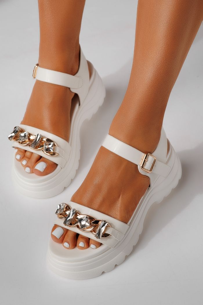 Дамски сандали с платформа бели от еко кожа Celia #25211