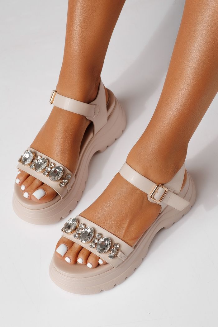 Дамски сандали с платформа бежови от еко кожа Isabel  #25219