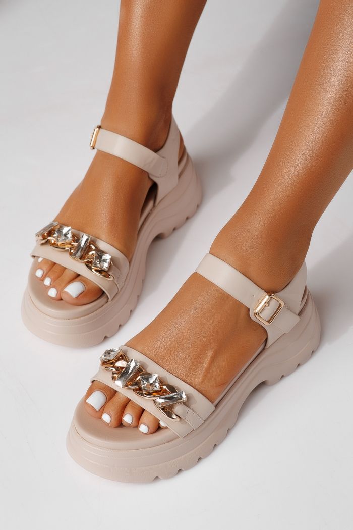 Дамски сандали с платформа бежови от еко кожа Celia #25210