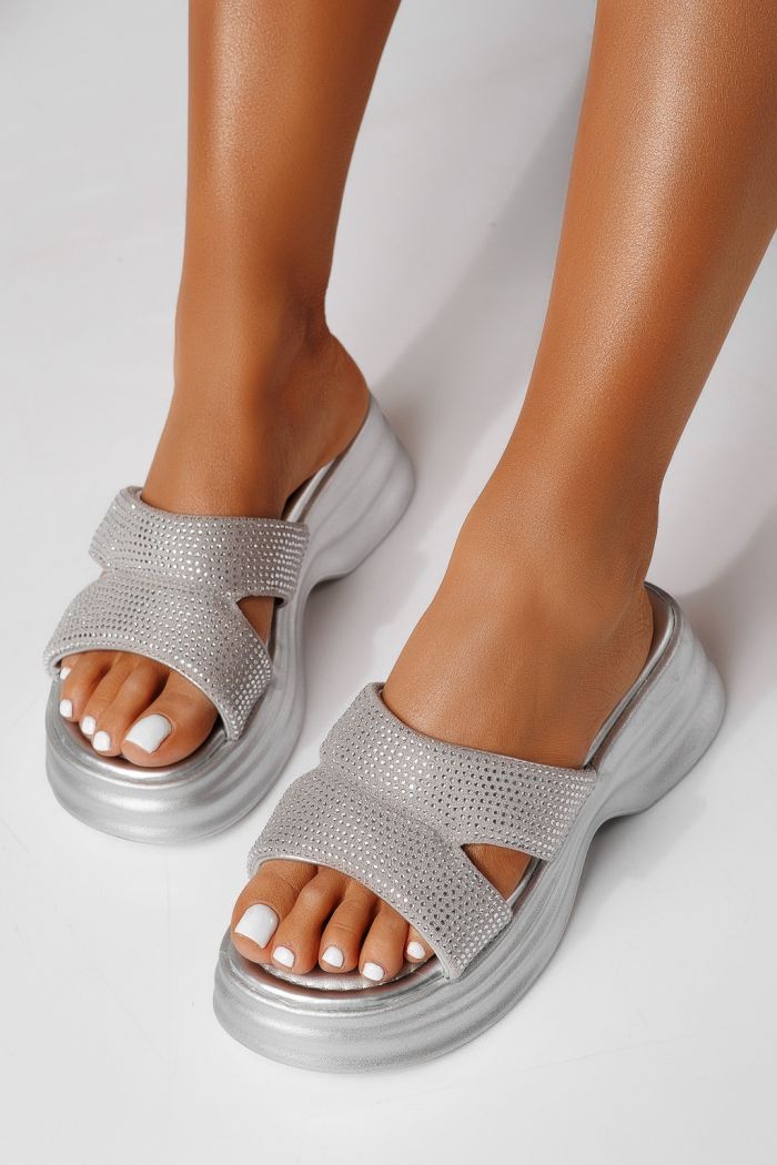 Дамски чехли сиви от обърната еко кожа Brisa #25207