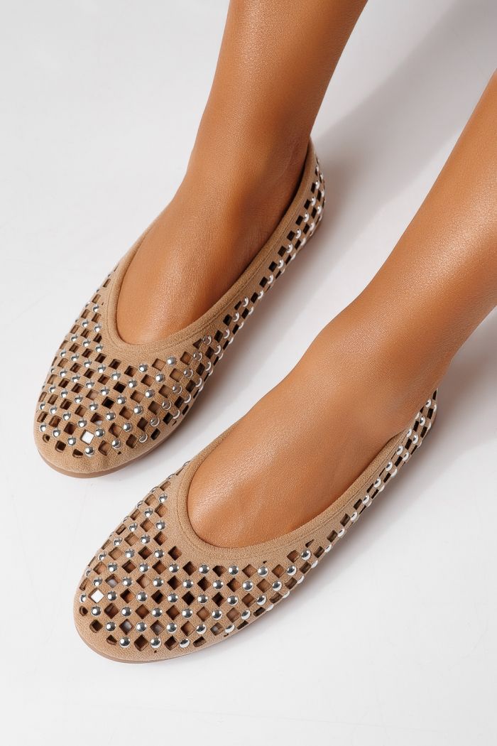 Дамски балерини бежови от еко кожа Diamond #25117