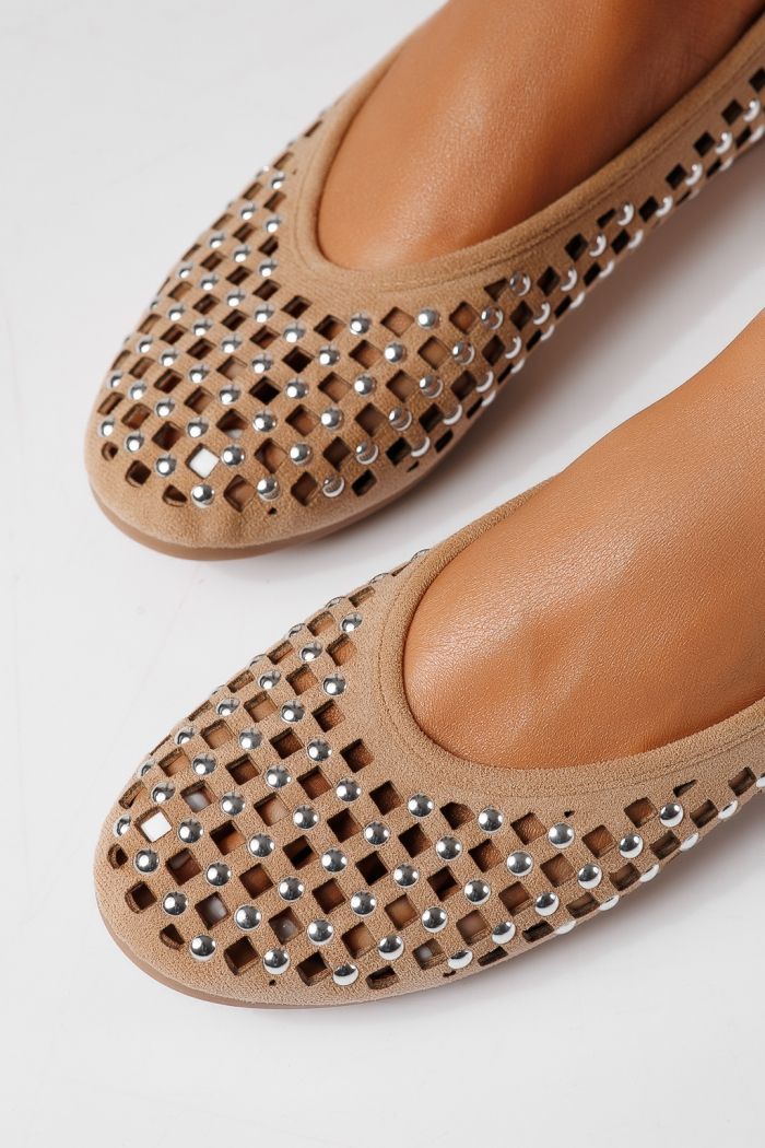 Дамски балерини бежови от еко кожа Diamond #25117