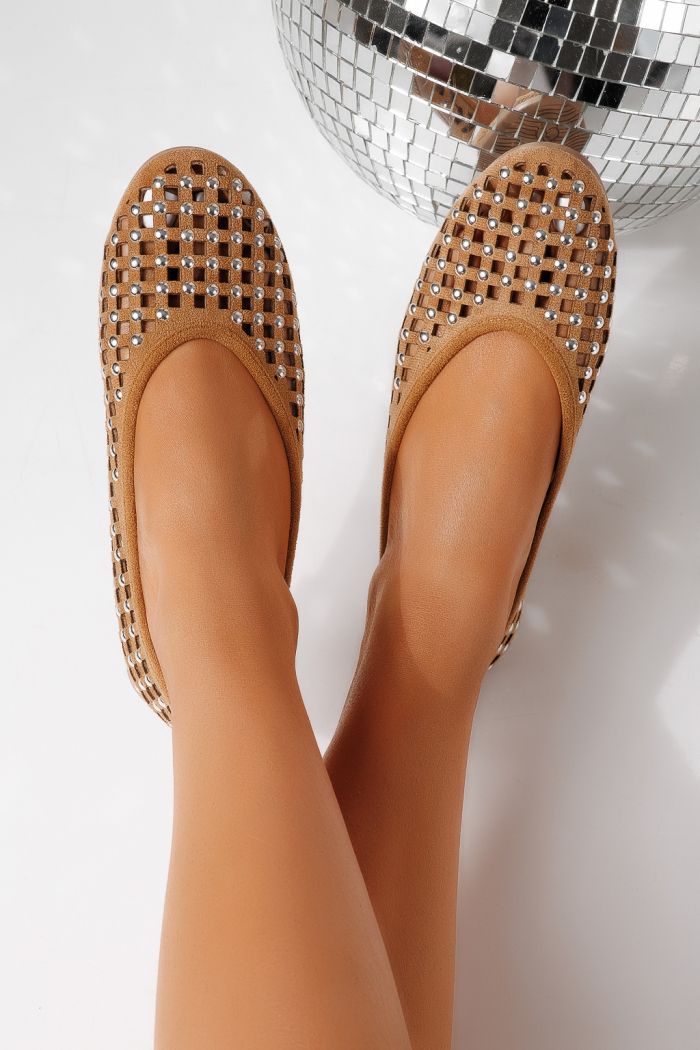 Дамски балерини кафяви от еко кожа Diamond #25116