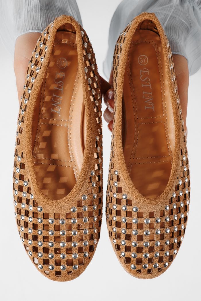 Дамски балерини кафяви от еко кожа Diamond #25116