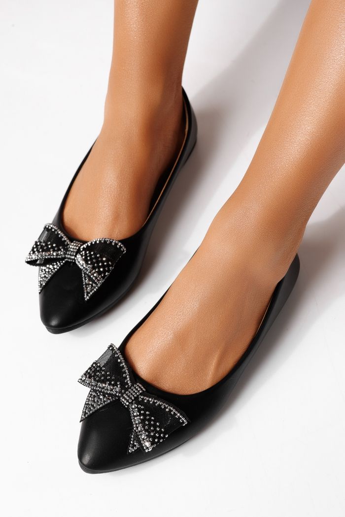 Дамски балерини черни от еко кожа Linnea #25111