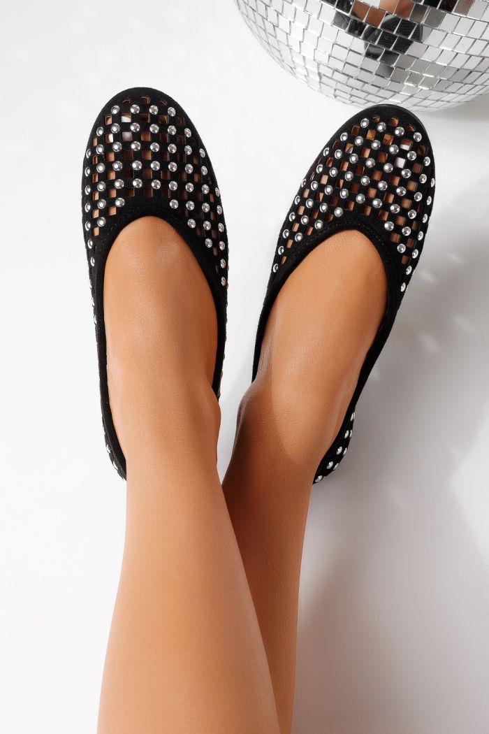 Дамски балерини черни от еко кожа Diamond #25115