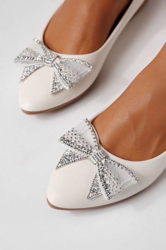 Дамски балерини бели от еко кожа Linnea #25113