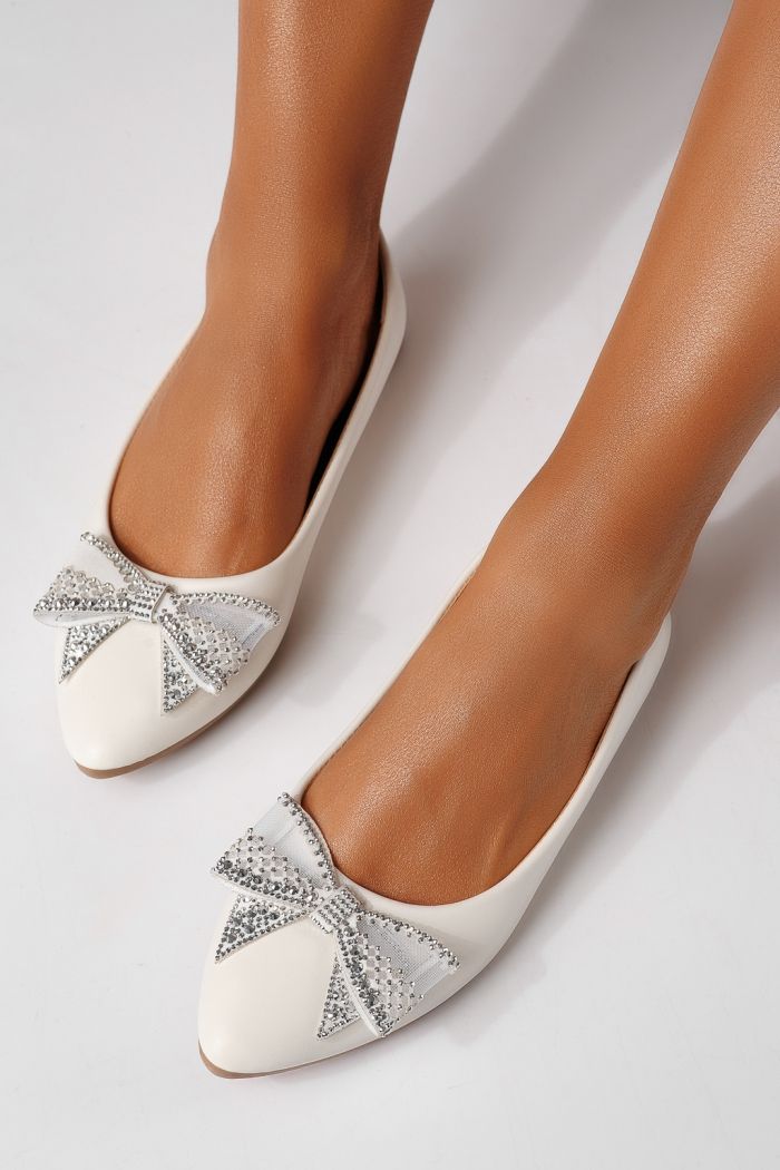 Дамски балерини бели от еко кожа Linnea #25113