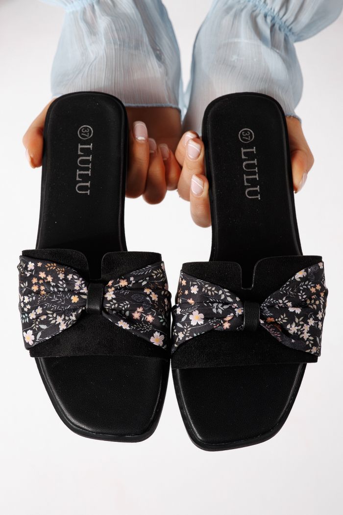 Дамски чехли черни от обърната еко кожа Valeria #25055