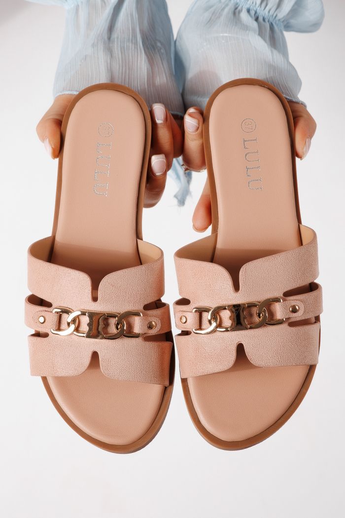 Дамски чехли розови от обърната еко кожа Pilar #25052