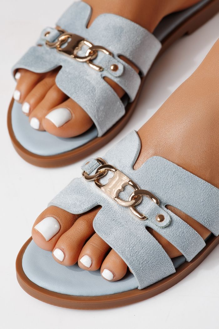 Дамски чехли сини от обърната еко кожа Pilar #25053