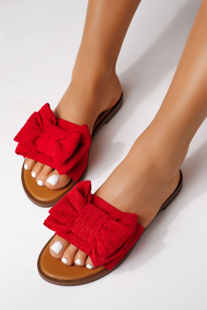 Дамски чехли червени от текстилен материал Zaida #25066