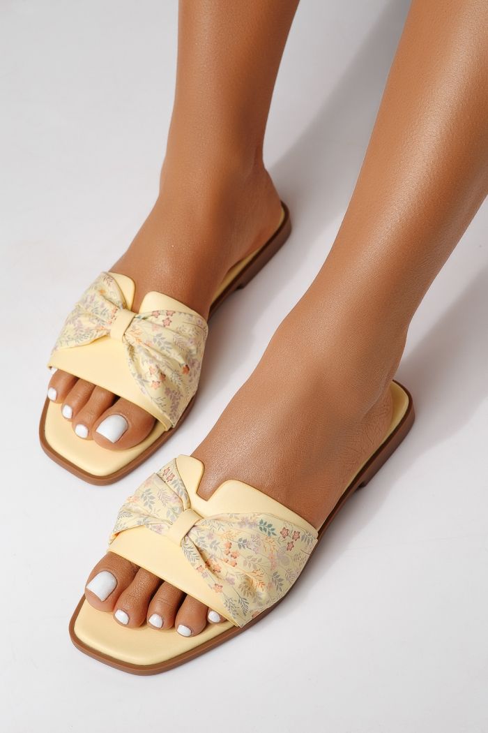 Дамски чехли жълти от обърната еко кожа Valeria #25059