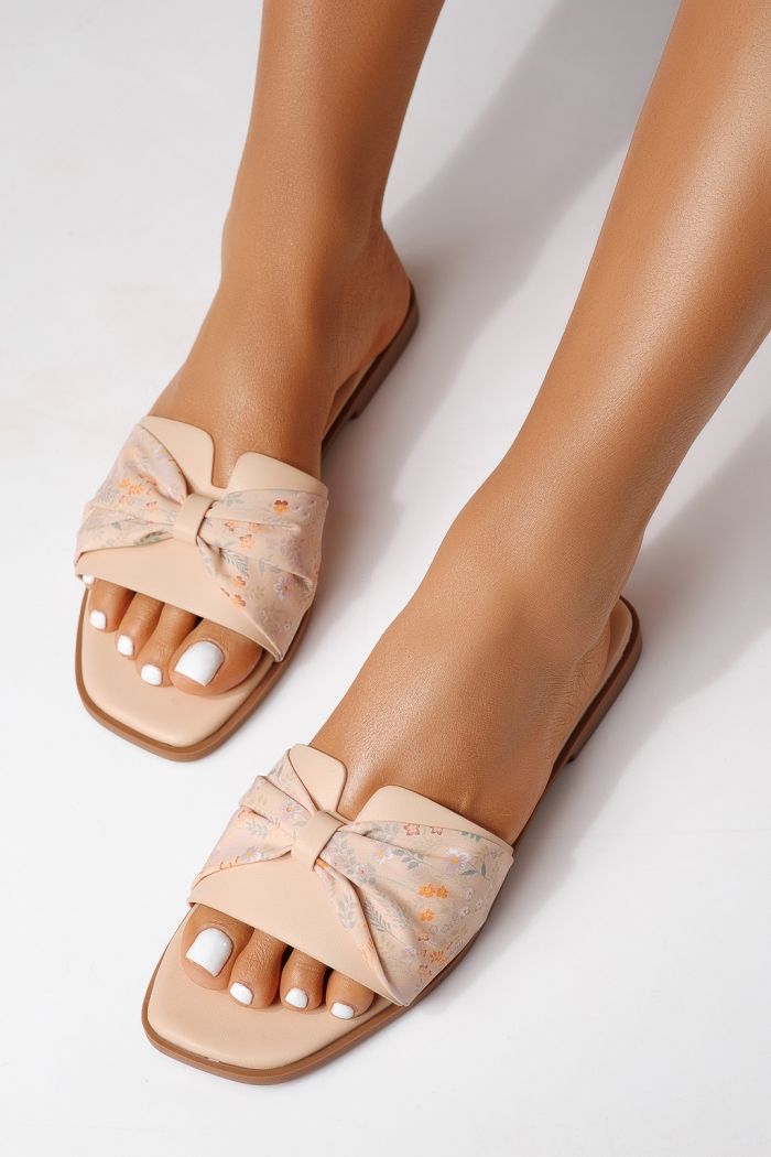 Дамски чехли бежови от обърната еко кожа Valeria #25056