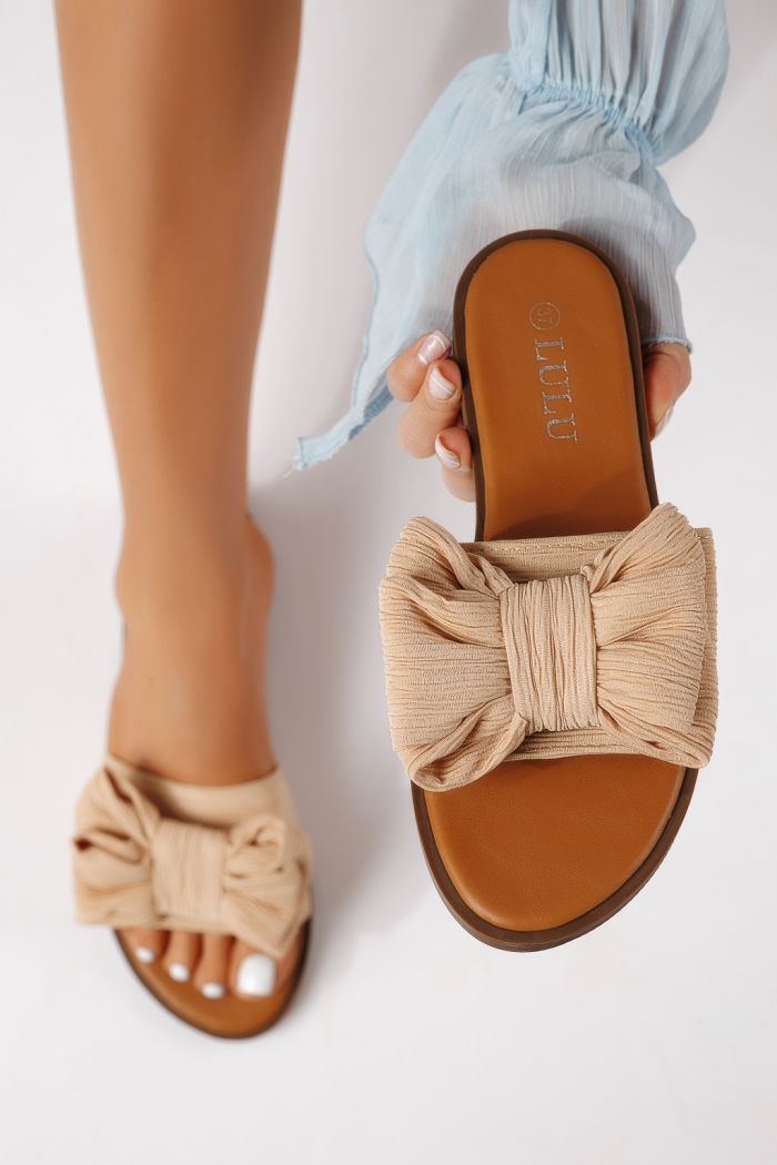 Дамски чехли бежови от текстилен материал Zaida #25065