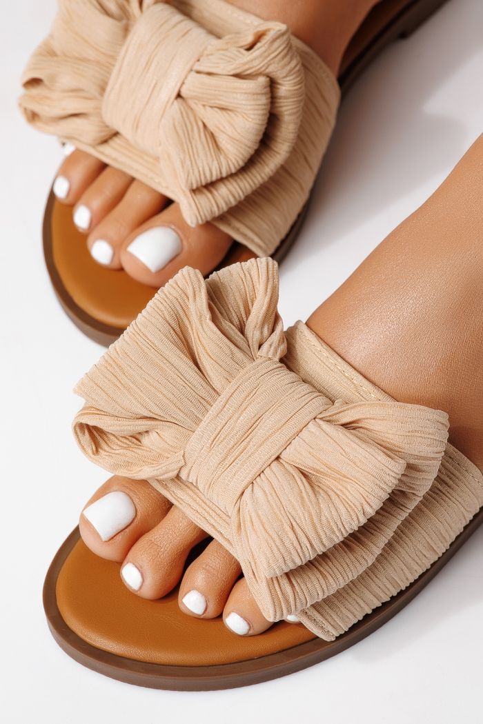 Дамски чехли бежови от текстилен материал Zaida #25065