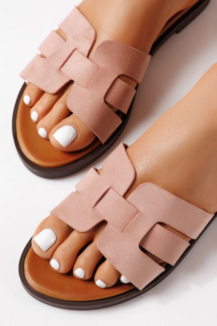 Дамски чехли розови от обърната еко кожа Odessa #25106