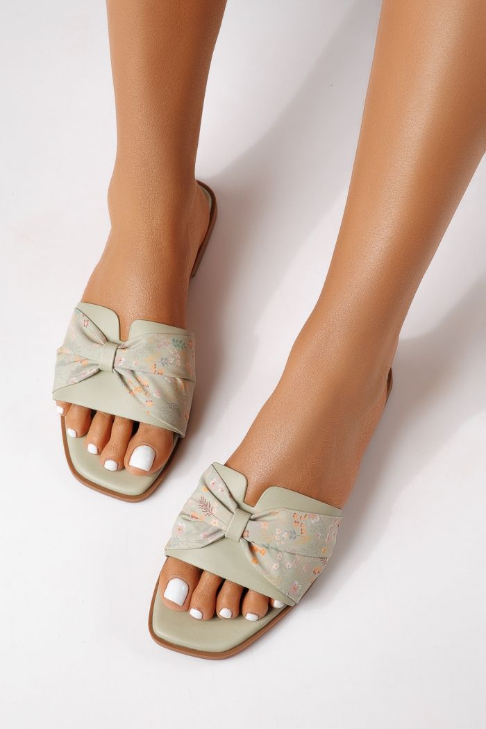 Дамски чехли зелени от обърната еко кожа Valeria #25057