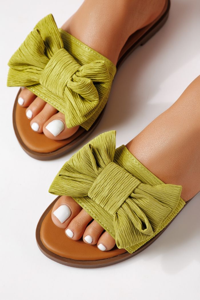 Дамски чехли зелени от текстилен материал Zaida #25062