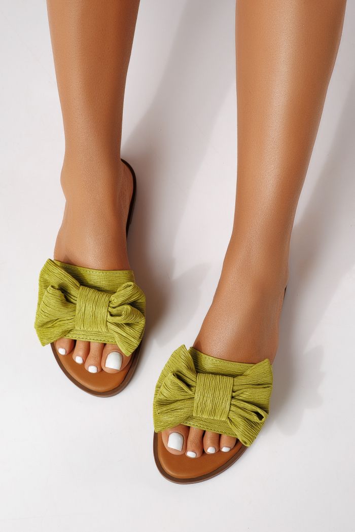 Дамски чехли зелени от текстилен материал Zaida #25062