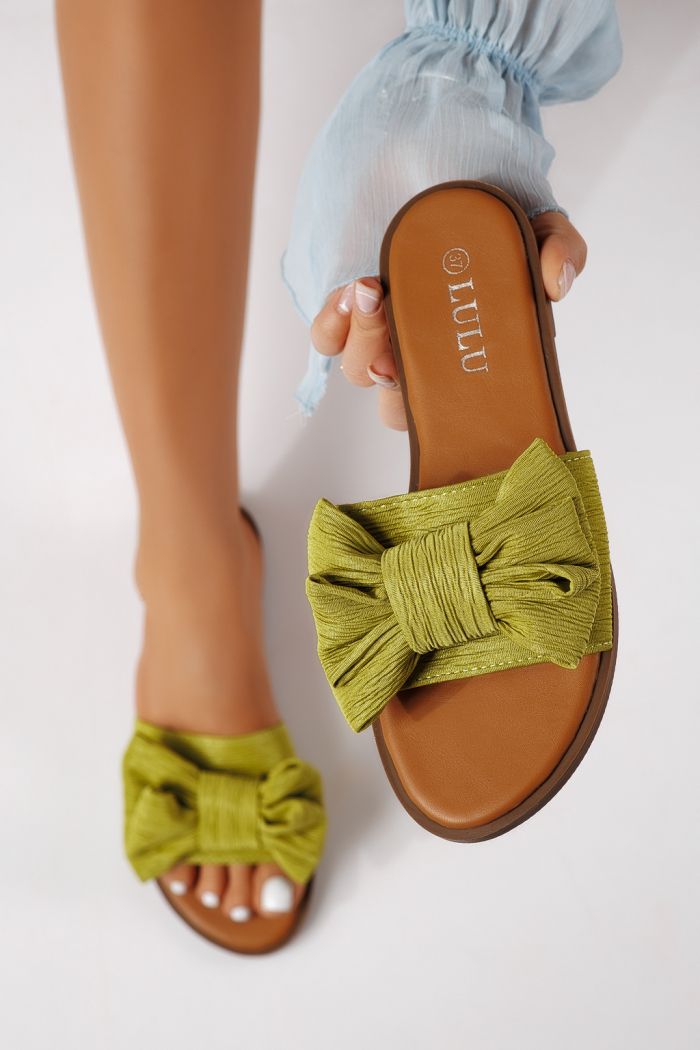 Дамски чехли зелени от текстилен материал Zaida #25062