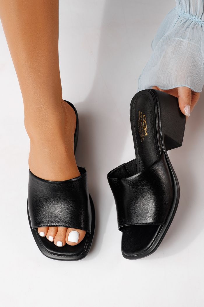 Дамски чехли с ток черни от еко кожа Indira #25170