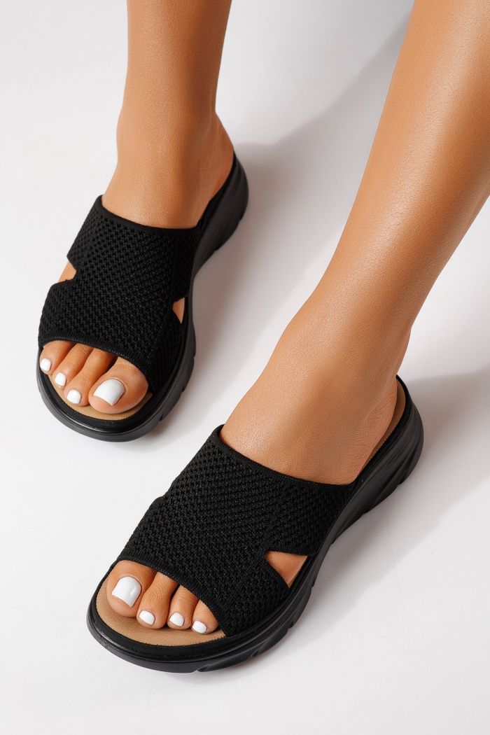 Дамски чехли черни от текстилен материал Iria #25030