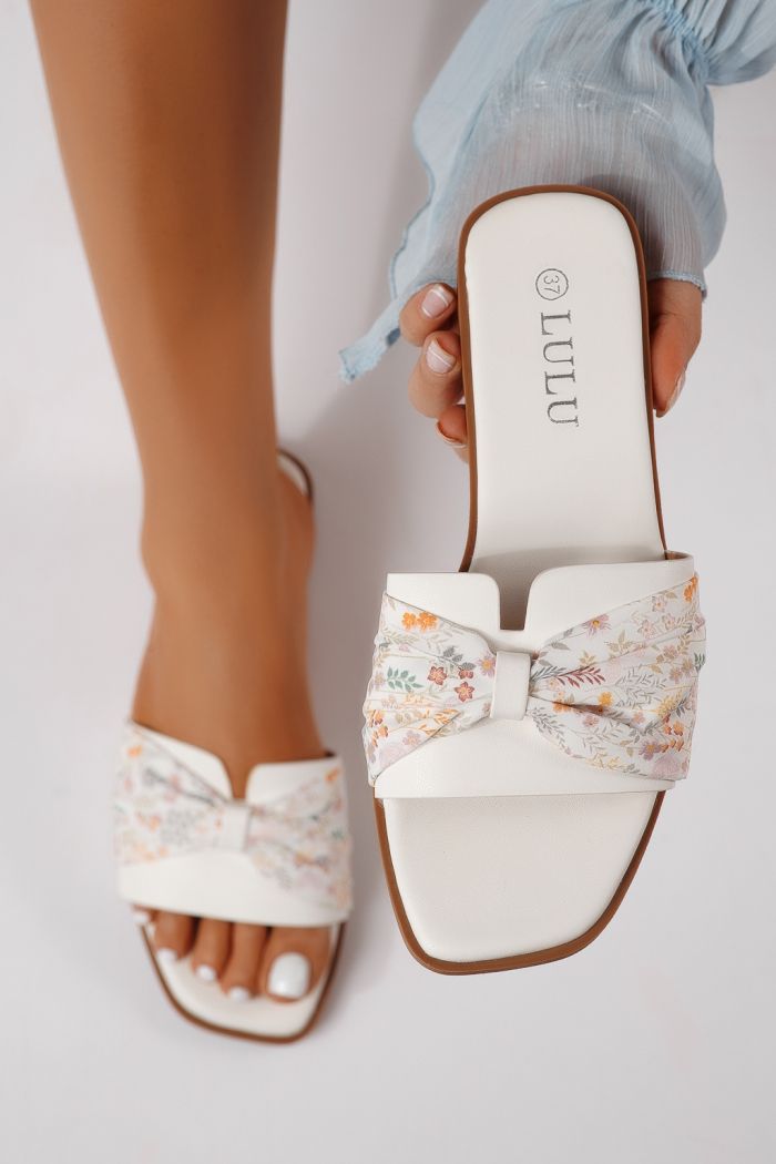 Дамски чехли бели от обърната еко кожа Valeria #25058