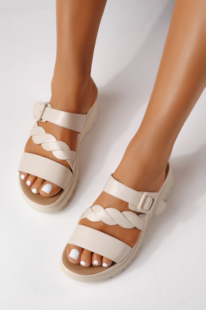 Дамски чехли бежови от еко кожа Felisa #25020