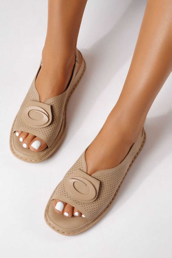 Дамски сандали с ниска подметка каки от еко кожа Zaria #25176