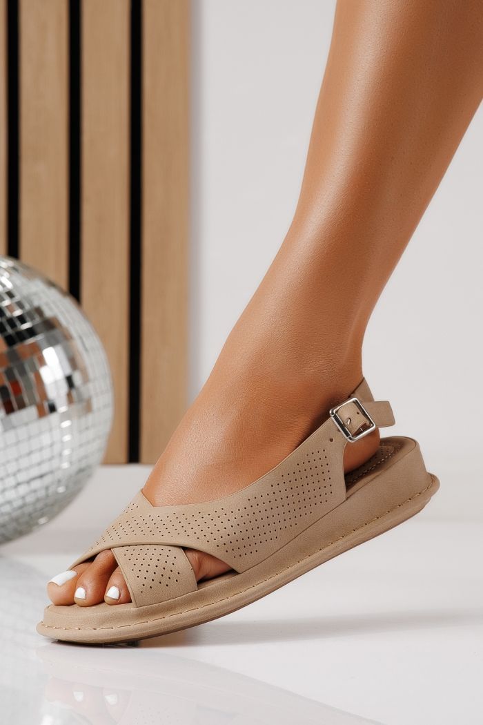 Дамски сандали с ниска подметка каки от еко кожа Orelia #25178