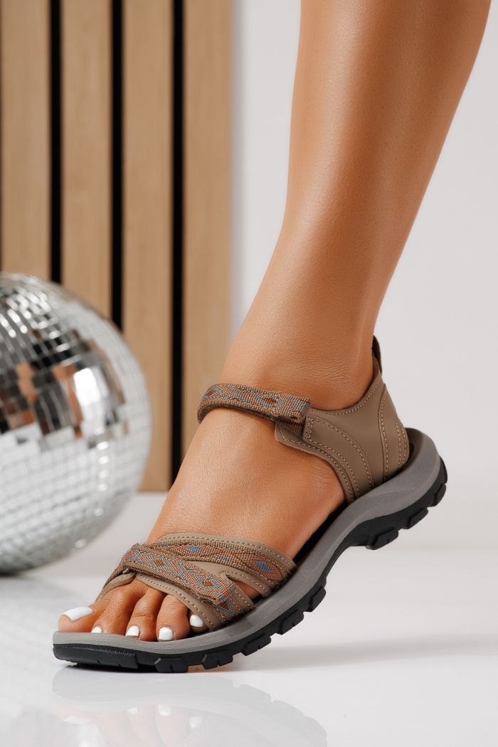 Дамски сандали с ниска подметка каки от текстилен материал Kaida #25142