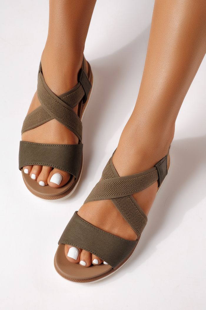 Дамски сандали с ниска подметка зелени от еко кожа Yara #25151