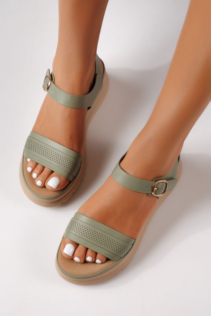 Дамски сандали с платформа зелени от еко кожа Gisela #25027