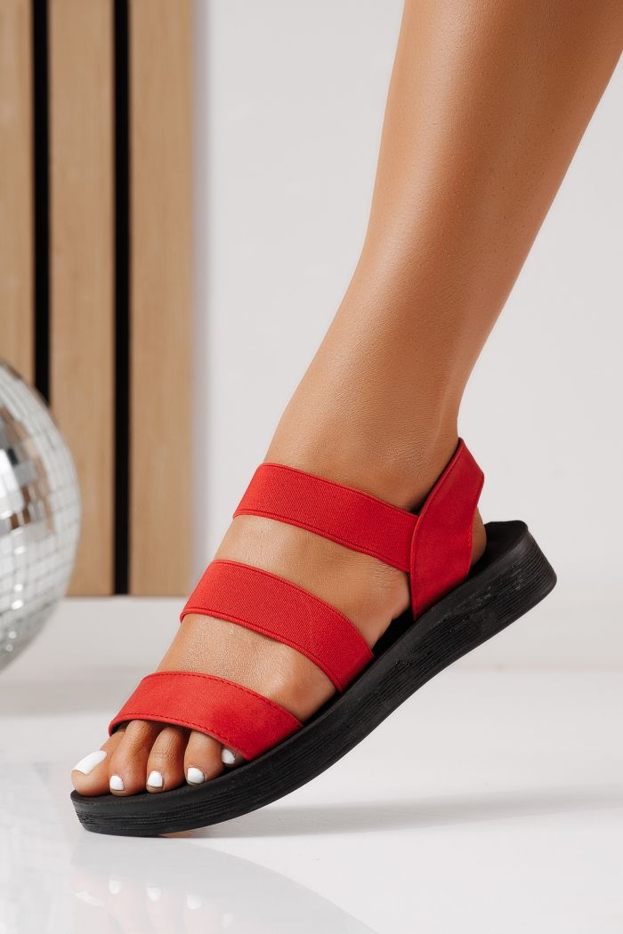 Дамски сандали с ниска подметка червени от обърната еко кожа Liora #25125