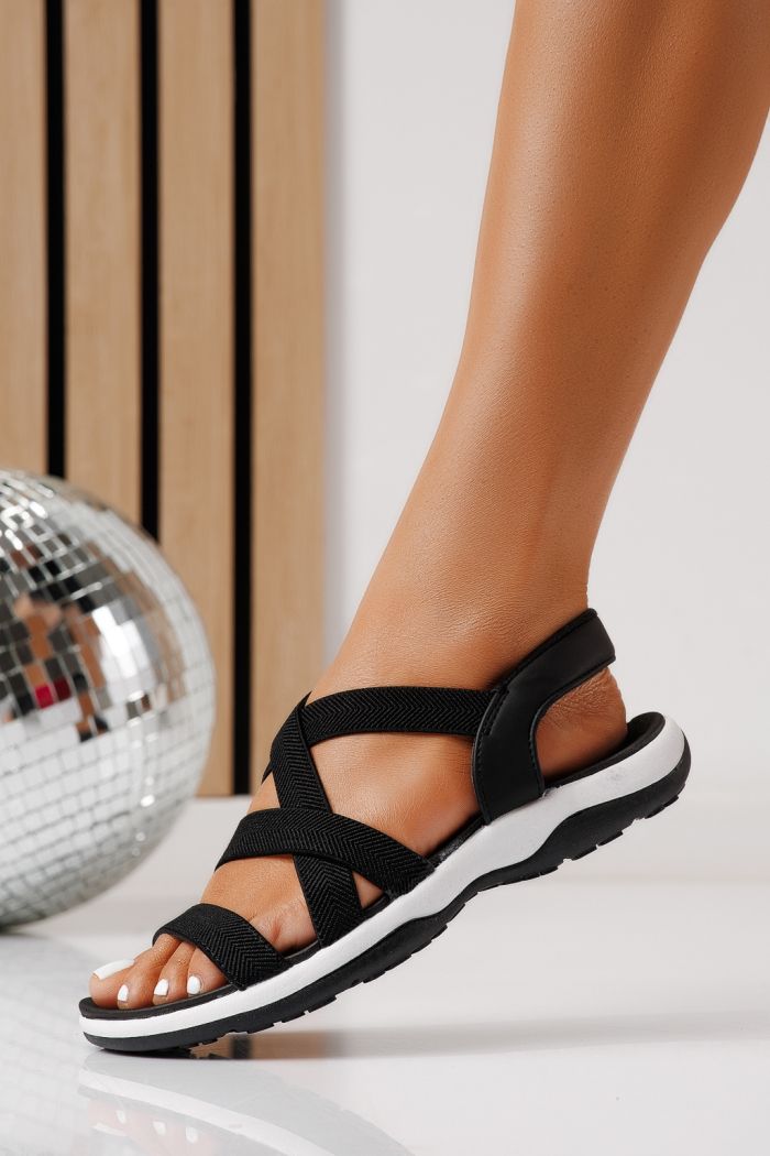 Дамски сандали с ниска подметка черни от текстилен материал Sihana #25158