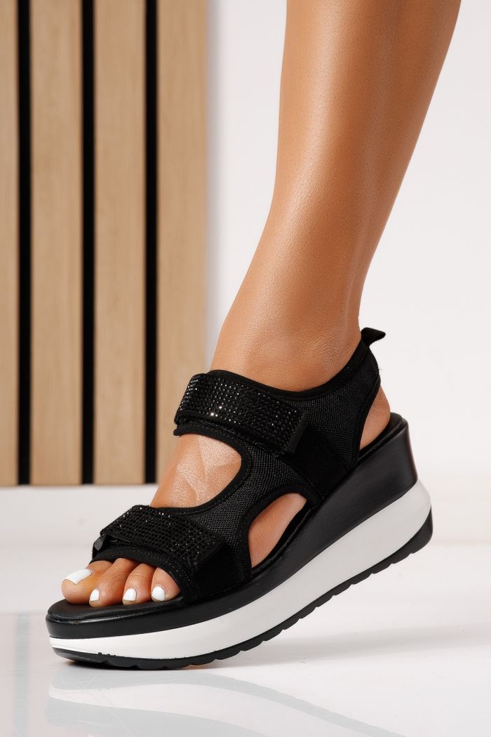 Дамски сандали с платформа черни от текстилен материал Melissa #25347