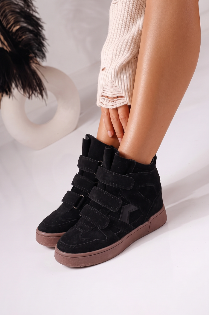 Дамски маратонки с платформа черни от еко кожа Aliss #25551