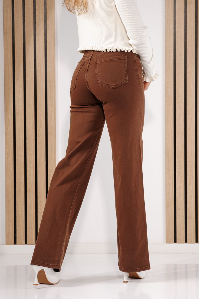 Дамски дънки Wide Leg Saira кафяви #A1432