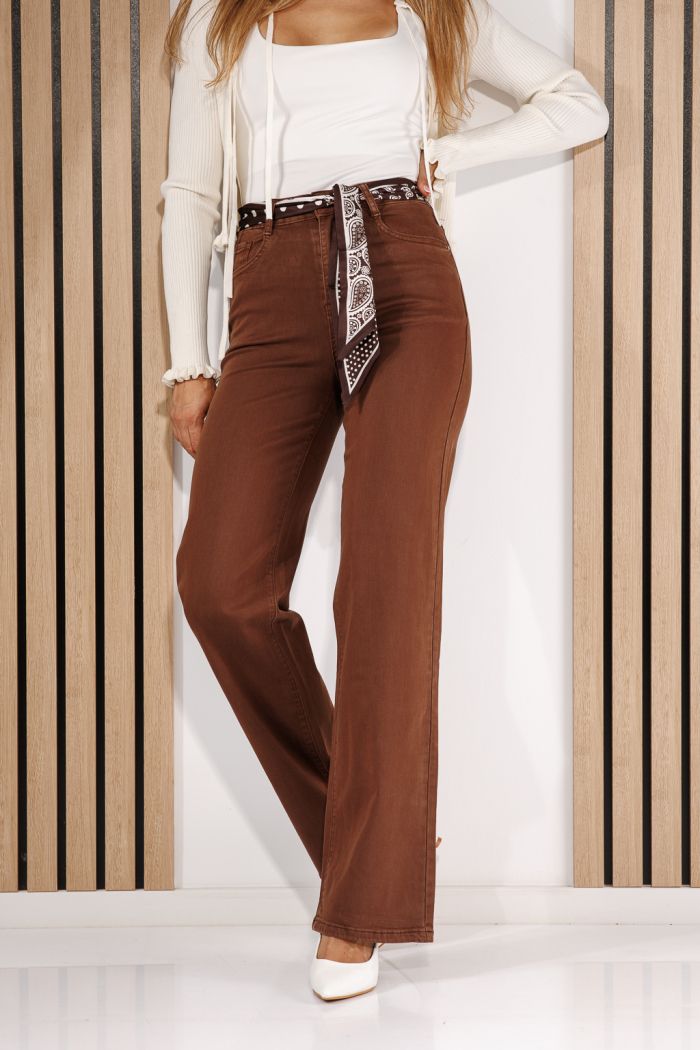 Дамски дънки Wide Leg Saira кафяви #A1432