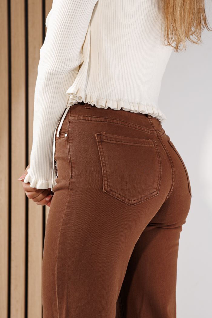 Дамски дънки Wide Leg Saira кафяви #A1432