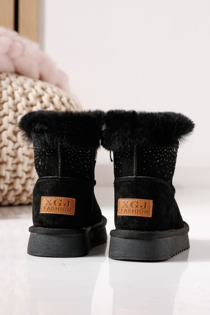 Ватирани боти за момичета тип Ugg черни от обърната естествена кожа Katy #30287