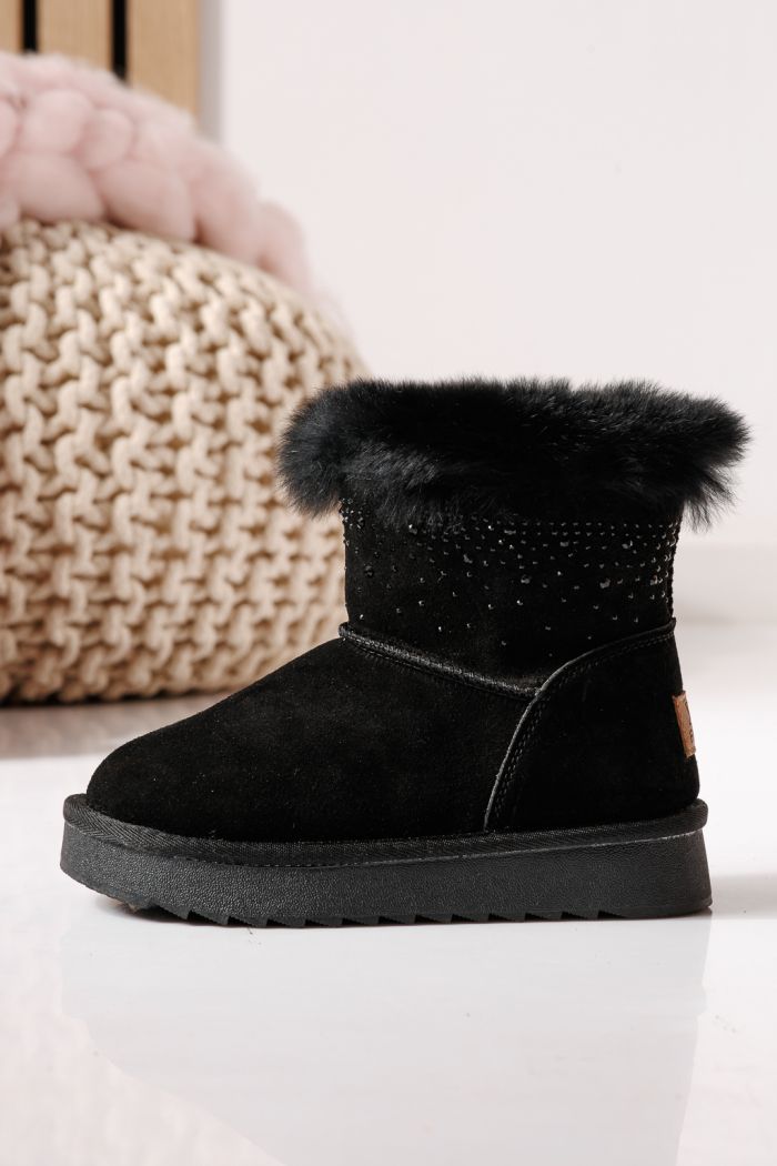 Ватирани боти за момичета тип Ugg черни от обърната естествена кожа Katy #30287